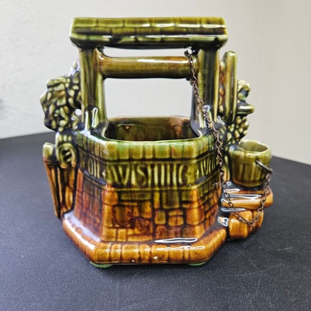Wishing Well Planter MCM Vintage McCoy Pottery Signed Cottage Country Asian
